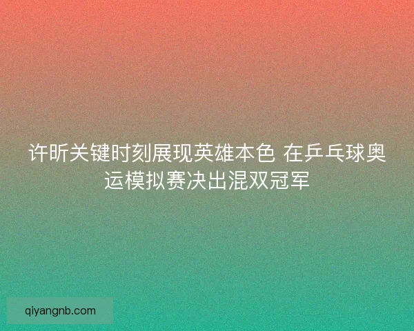 许昕关键时刻展现英雄本色 在乒乓球奥运模拟赛决出混双冠军